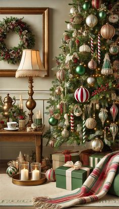 a decorated christmas tree in a living room