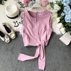 Cute round neck sleeveless top Material: blended Color: white, yellow, red, blue, pink Size(cm): free size length 45 bust 96 Free Size, Red Blue, Sleeveless Top, Round Neck, Color White, Rompers, Lace Up, Yellow, Pink