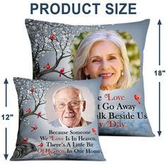 two personalized pillows with the same photo on them, one is for an elderly man and