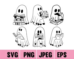 ghost reading books svg png clipart example for cutting machines and paper crafts