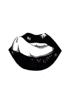 a black and white drawing of a woman's lips