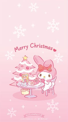 hello kitty christmas card with pink background