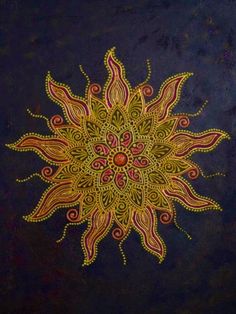 Sun Mandala - Art by Bala Three Color Painting, Sun Mandala Painting, Sun Mandala Art, Intricate Sun Tattoo, Henna Sun Design, Colorful Sun Tattoo, Mexican Sun Art, Sun Art Drawing, Sun Art Aesthetic