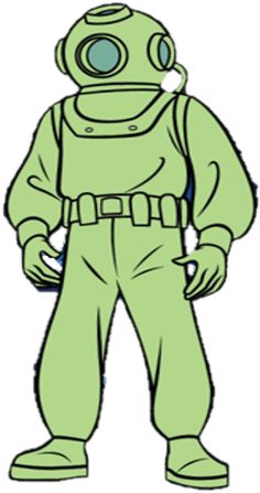 an image of a man in a green space suit with goggles on his head