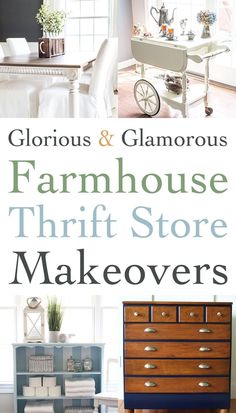 the cover of glorious and glamourous farmhouse house thrift store makeovers