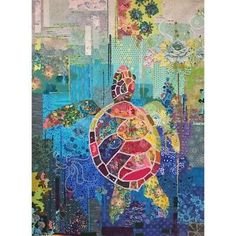 a painting of a turtle with flowers on it's back