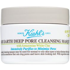 Travel Size Rare Earth Deep Pore Cleansing Mask -  Kiehl's Travel Size Rare Earth Deep Pore Cleansing Mask: A clay mask that visibly minimizes pores and blackheads instantly, leaving skin refined and smooth.    Benefits     An efficacious pore minimizing face mask formulated with Fairly Traded Amazonian White Clay responsibly sourced by local communities near the mouth of the Amazon River. This detoxifying and purifying clay face mask helps reduce excess oil and minimize the look of pores to lea Face Mask Pores, Pore Cleansing Mask, Aloe Vera Face Mask, Cleansing Mask, Exfoliating Mask, Face Mask Recipe, Skin Mask, Pore Cleansing, Minimize Pores