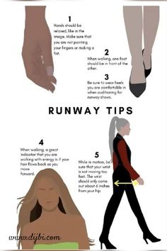 a woman's legs and feet are shown with the words runway tips