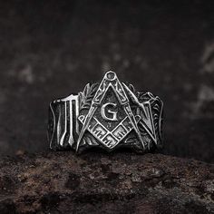 Knights Templar Stainless Steel Masonic Ring | Gthic.com Men Punk Fashion, Masonic Symbol, Crystal Jewelry Diy, Freemason Ring, Masonic Jewelry, Biker Clubs, Mens Stainless Steel Rings, Masonic Symbols, Vintage Brush