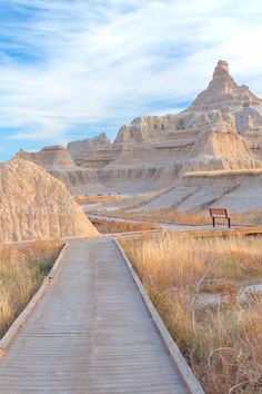 Fossil Exhibit Trail boardwalk in Badlands National Park South Dakota Badlands National Park Photography, Badlands Photography, Bad Lands South Dakota, National Parks Aesthetic, National Parks In The Us, Midwest Road Trip