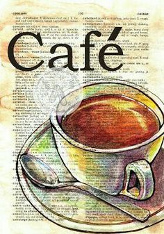 a drawing of a cup of coffee with the word cafe on it