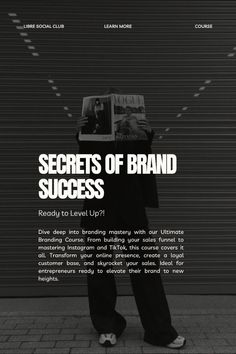 a man standing in front of a wall with the words secrets of brand success