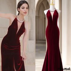 Olivia Mark - Burgundy Backless Bodycon Mermaid Gown for Brides, Ideal for Engagement, Wedding Reception, or Cocktail Party Night Dress For Bride, Bollywood Party Decorations, Dark Red Prom Dress, Red Dress Formal, Classy Elegant Outfits, Wedding Nightgown, Burgundy Gown, Glamorous Gowns, Engagement Reception