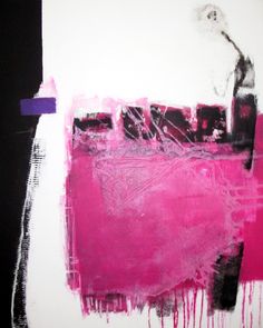 an abstract painting with pink and black colors