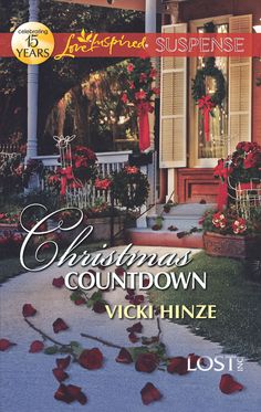 the front cover of christmas countdown, which features roses and wreaths on the steps