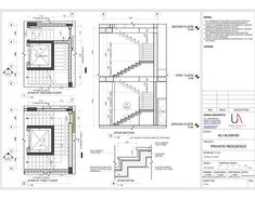 architectural drawings showing the steps and floor plans