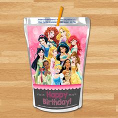 there are many princesses on this birthday cup