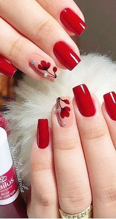 Matte Acrylic Nails, Beach Nail Designs, Unghie Sfumate, Valentine Nails, Floral Nail Designs, Homecoming Nails Acrylic, Nails Red