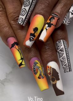 Jamaican Nail Designs Nailart, Afrocentric Nail Designs, African Nails Design Black Women, Pop Art Nails Designs