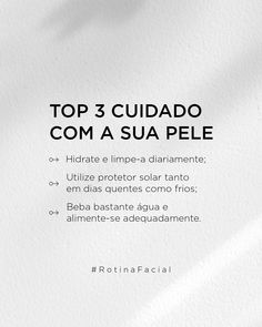 a white sheet with the words top 3 cuidado com a sua pele