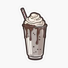 a chocolate milkshake with whipped cream and a candy bar sticker on it