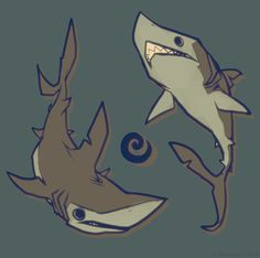 three different types of sharks with their mouths open