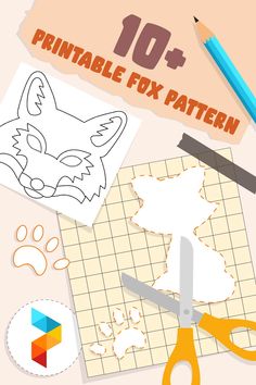 the printable fox pattern is next to scissors and paper