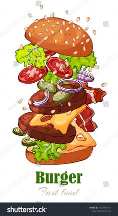 a burger with lettuce, tomato and onion on it stock photo - 5579