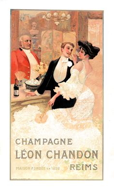 an advertisement for champagne featuring a man and woman