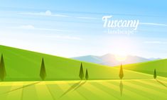 a landscape with trees and mountains in the background, as well as text that reads tuscany landscape