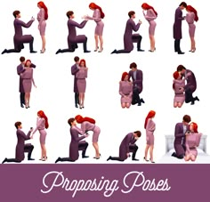 a couple is kissing each other in different poses