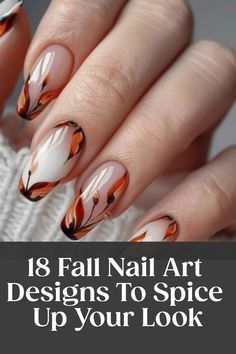 Elegant Fall Nails Designs, Fall Nail Art Almond Shape, Hand Painted Nails Art, Fall Tropical Nails, Autumn Leaves Nail Designs, Fall French Tip Nail Designs, Sophisticated Halloween Nails, Fall Swirl Nail Designs, November Nail Designs 2024