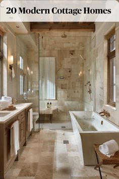 Create luxurious bathrooms with spa-like amenities and contemporary design elements. Bathrooms, Cottage, Design