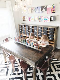 Modern Farmhouse Play Rooms - Dining Room Playroom Combo, Dining Room Playroom, Living Room Playroom, Kids Craft Room, Dining Room Combo, Toy Rooms, Craft Room Organization