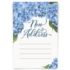 the new address card has blue flowers on it