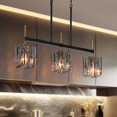 Etta Avenue™ Seamus 5 - Light Kitchen Island Linear Pendant | Wayfair Lights For Dining Room, Chandelier Kitchen, Black Kitchen Island, Island Chandelier, Island Pendants