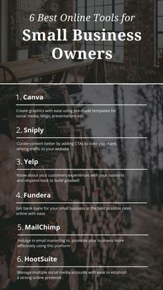 the best online tools for small business owners info sheet with text overlaying it