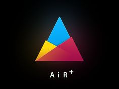 the logo for air plus is shown on a black background with an orange and blue triangle