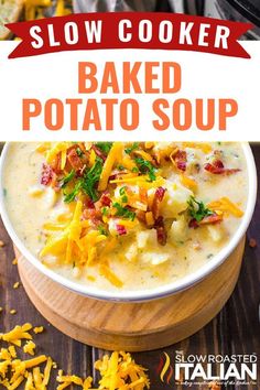 Slow Cooker Potato Soup + Video Slow Cooker Baked Potato Soup, Crockpot Potato Soup, Slow Cooker Potato, Crockpot Potato, Slow Roasted Italian, Slow Cooker Potato Soup, Slow Cooker Baking, Slow Cooker Potatoes, Potato Soup Crock Pot