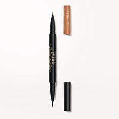 Conveniently packaged in a dual-ended pen, Stila's versatile liquid eye liner features two shades, two finishes, and two applicators (ORIGINAL on one side and MICRO TIP on the other), enabling you to create a variety of eye-opening effects from ultra-thin, precise lines to thick, dramatic looks. ORIGINAL: Stila's award-winning ORIGINAL liquid eye liner in classic, semi-matte Intense Black. MICRO TIP: Ultra-precise micro-tip liner in a luxurious, pearly shade that lays down a superfine dose of li Stila Cosmetics, Black Highlights, Brow Color, Eye Opening, Make Me Up, Dramatic Look, Eye Shadow Palette, Brow Pencils, Lip Stain