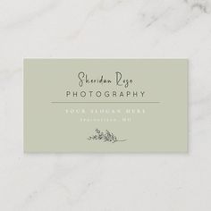 a business card with the words, photography on it and an image of a plant