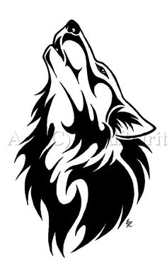 a wolf's head in black and white with the word, wolf on it