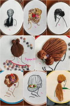 various pictures of different types of hair on embroidery