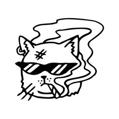 a black and white drawing of a cat wearing sunglasses