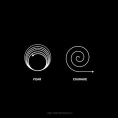 two circles with the words fear, courage and navigraphs on them in white