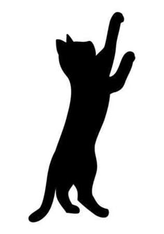 a black and white silhouette of a cat reaching up