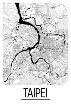 a black and white map of the city of taipei