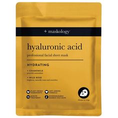 Maskology HYALURONIC ACID Professional Facial Sheet Mask / HYDRATING with Chamomile + Wild Rose by BeautyPro Anti Aging Face Mask, Natural Skin Care Ingredients, Facial Sheet Mask, Face Sheet Mask, Professional Skin Care Products, Anti Aging Face, Anti Ageing, Happy Skin, Beneath The Surface