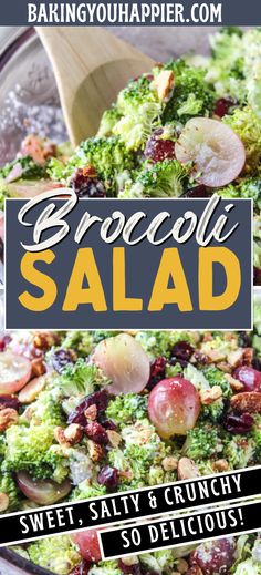 broccoli salad with sweet, salty and crunchy toppings