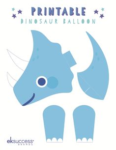 the printable dinosaur balloon is shown in blue and has stars on its head, as well as an elephant's tail